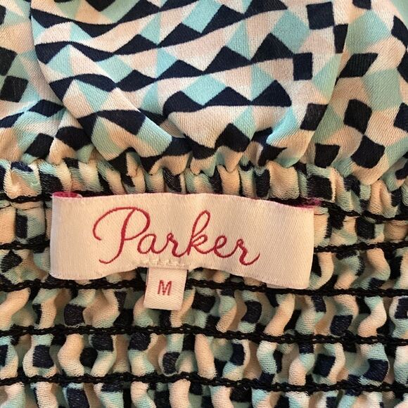 Parker Mini Dress in Geometric Print with Ruched Elasticized Waist. Size Medium - Picture 6 of 7